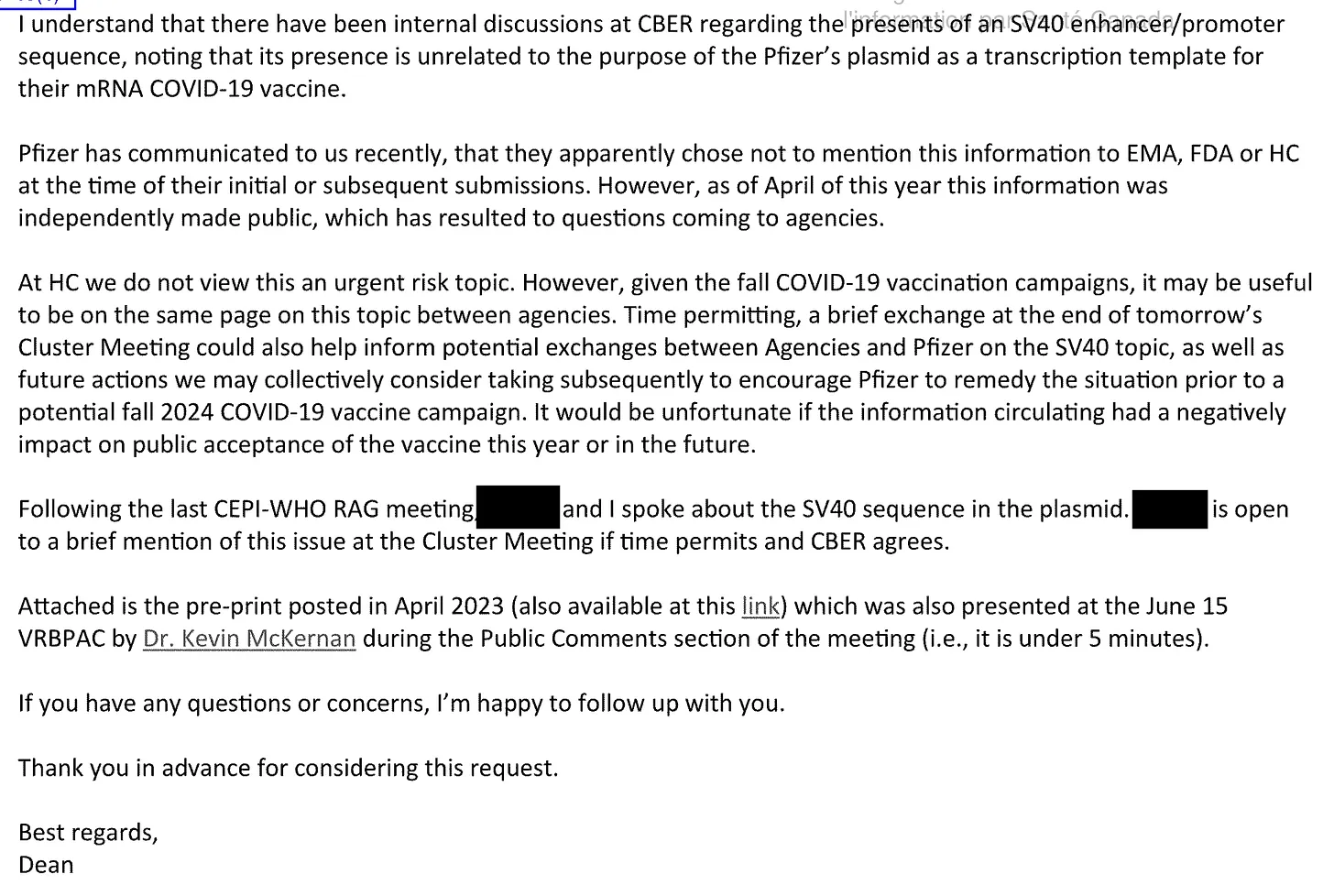 Health Canada email showing urgent Fall 2024 timeline requirement