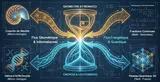 DNA double helix with golden ratio overlay and spike protein structure